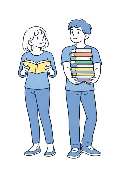Zwei Personen mit Büchern in den Händen.